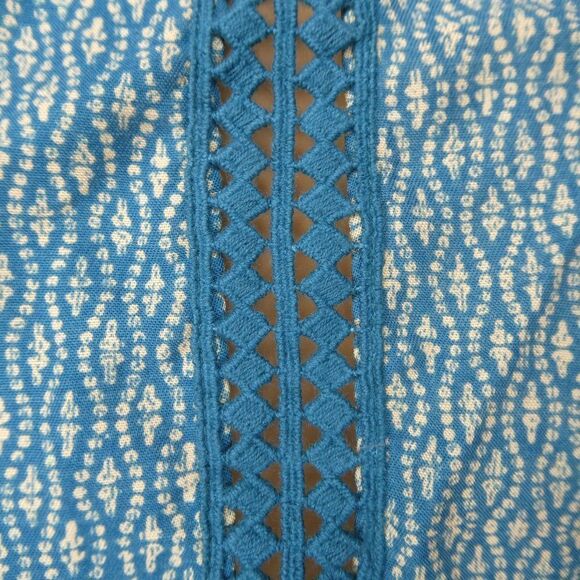 Toad & Co. Boho Print Stitching Split Back Blouse Sleeveless Tank Top - Picture 9 of 10